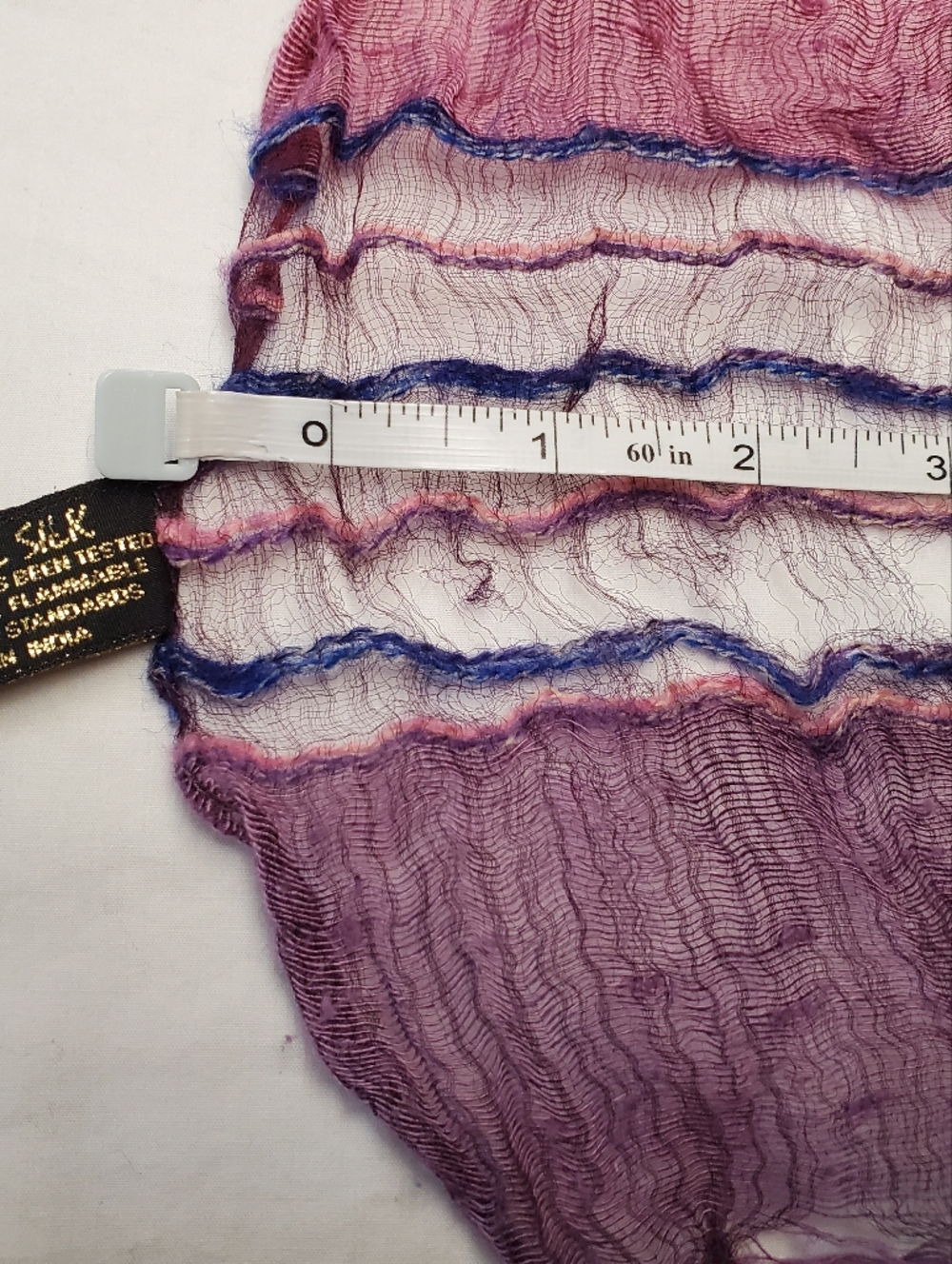 Fleurs by Elisabeth Audibert Paris Silk Scarf Boho Textured Fringe Purple Blue - Picture 6 of 9
